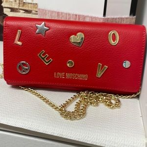 Love Moschino Genuine Red Leather Wallet on a Chain